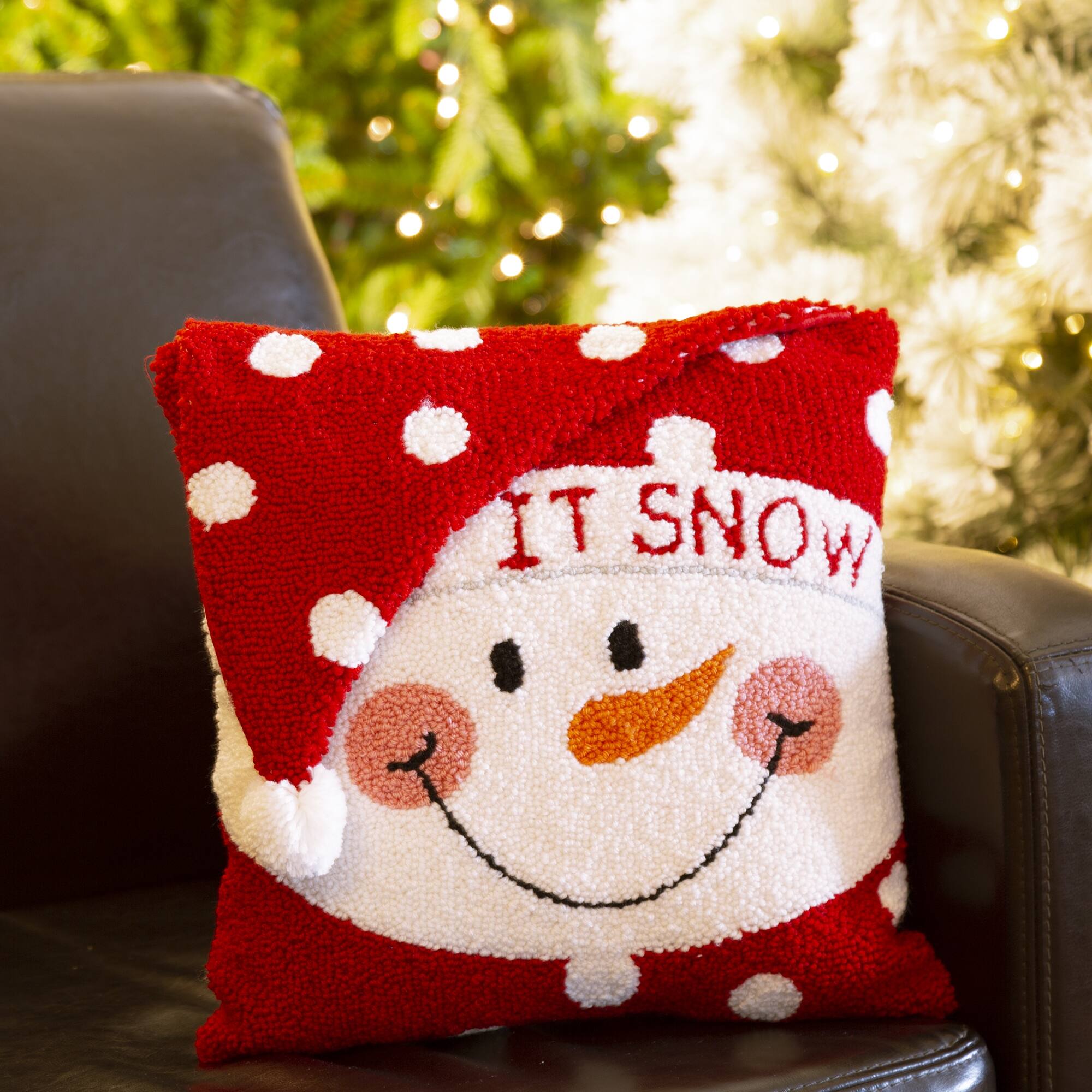 Glitzhome® 14" Hooked 3D Snowman Pillow